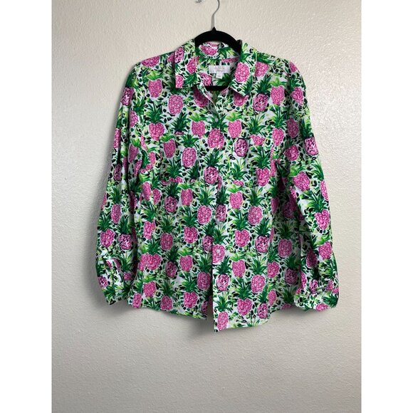 Charter Club Womens Linen blend Floral Long Sleeve Button up Shirt size Large - Picture 2 of 15